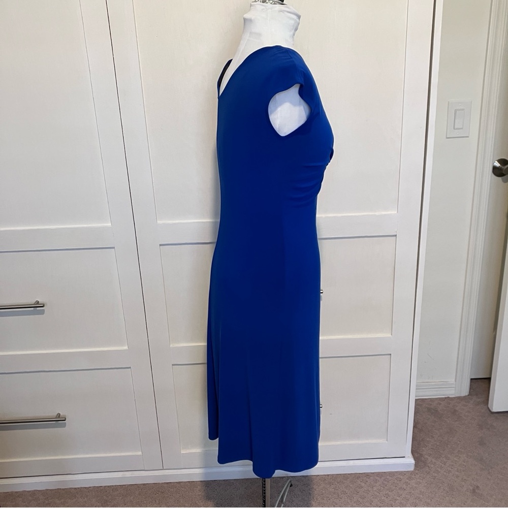 Blu Sage Blue Ruched V-Neck Sheath Dress, S - Picture 3 of 14